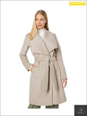 Wool Blend Wrap Coat with Belt & Snap Closure